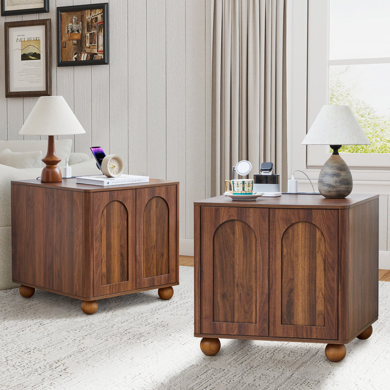 Table de bout avec rangement et station de charge, Noyer
