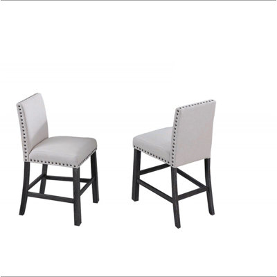 Upholstered Counter Dining Chair Set of 2, Nailhead Trim, Antique Gray Wood Legs Kitchen Side Counter Stools