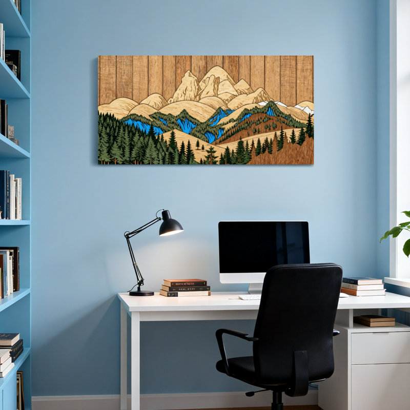 «Landscape & Nature Mountain Range Forest Lake Landscape», reproduction d'art, H 28 po x l 58 po
