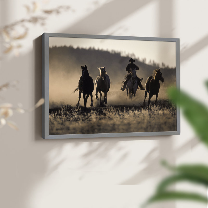 Ranchers Ride -Framed Print - Restickable, 22" H x 28" W, Gray