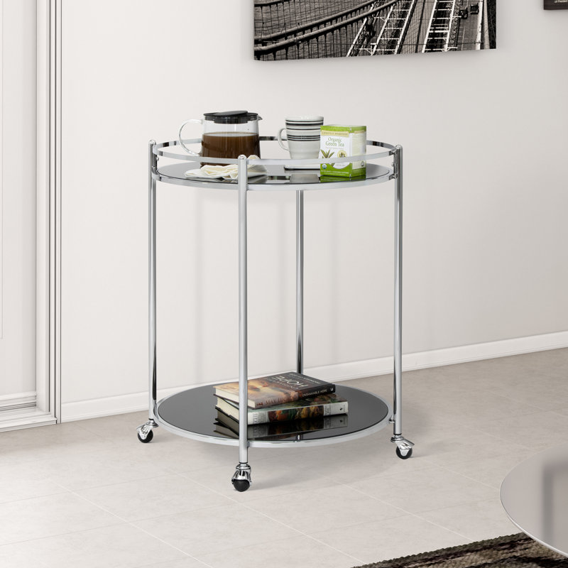 Hayet Metal Bar Cart, Black Glass
