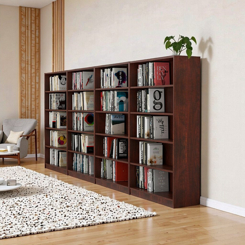 Bibliothèque de bureau robuste à 5 niveaux, Noyer