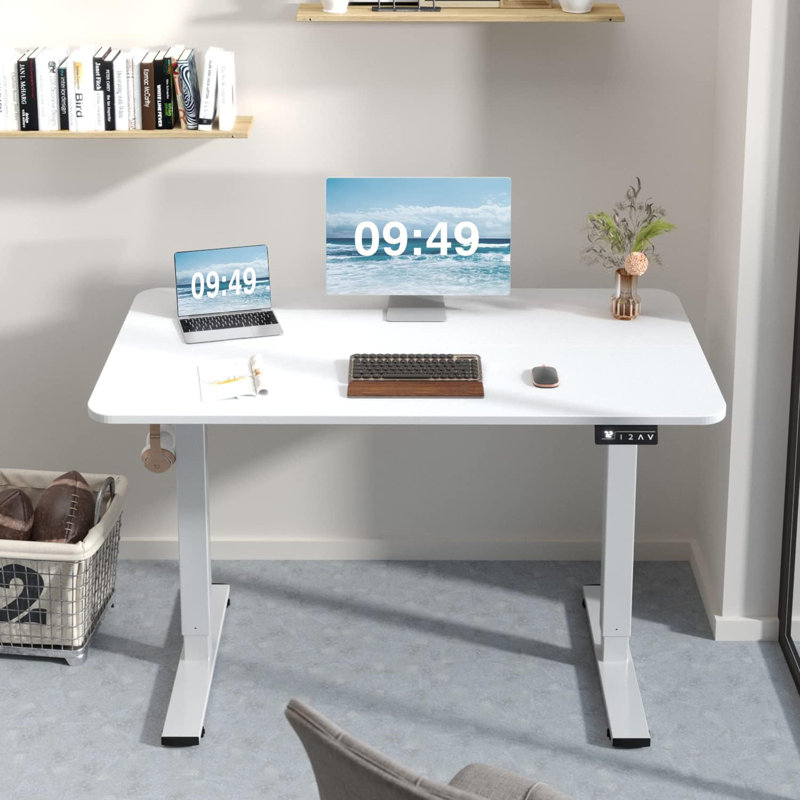 Height Adjustable Rectangular Standing Desk, White, 118cm H x 100cm W 60cm D, White
