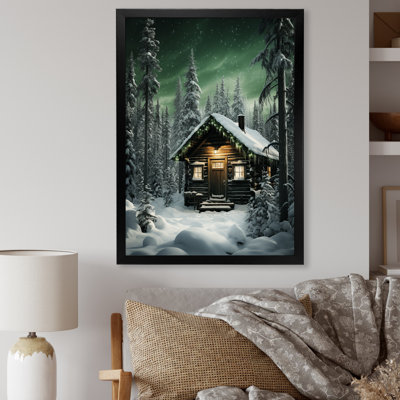 Festive Winter Forest Cabin - Art mural forêt