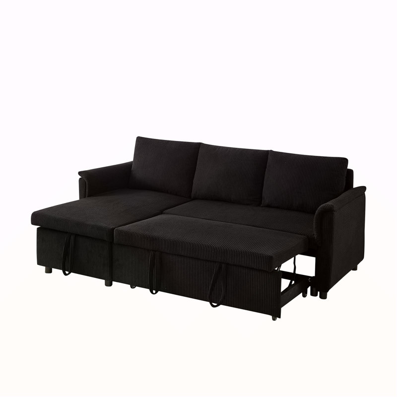 Canapé modulaire en L avec rangement, canapé-lit modulaire en velours côtelé, dossier réglable et méridienne, Noir