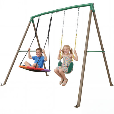 Balançoire de 440 lb pour cour - Ensemble de jeu extérieur 2 places avec soucoupe et balançoire à ceinture