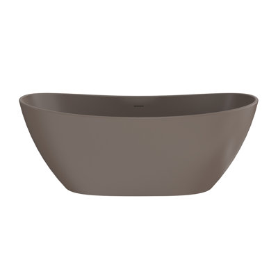 65 in. Gray Brown Solid Surface Freestanding Soaking Bathtub, Oval Artificial Stone Bathroom Tub with Matte Finish and Center Drain