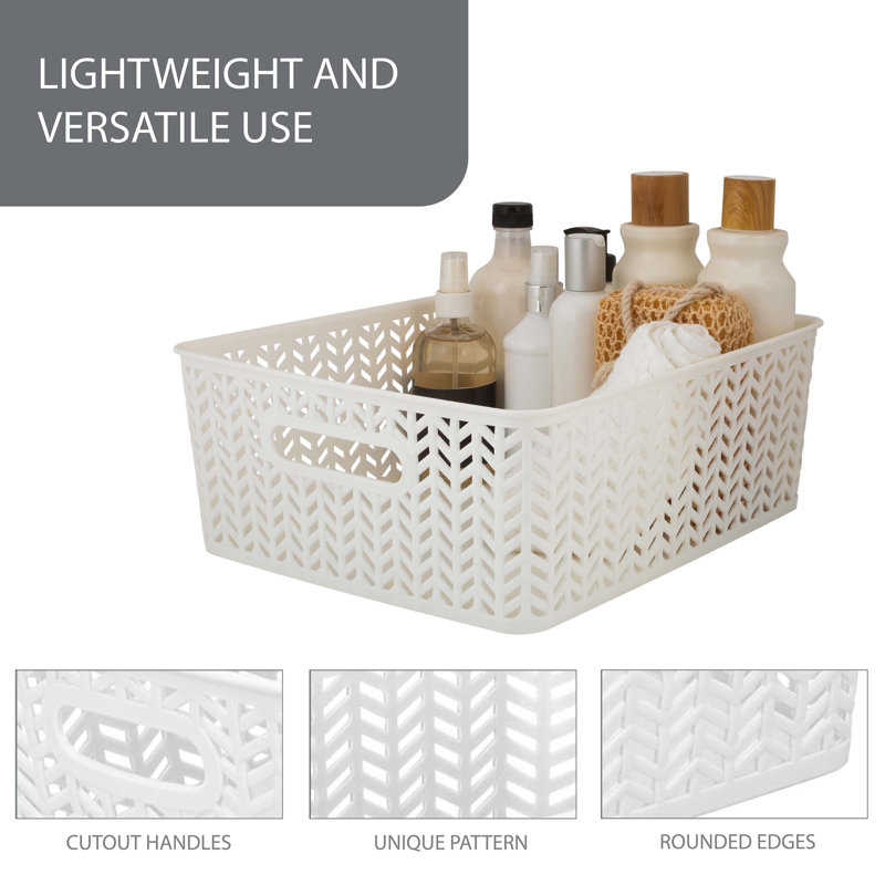 Medium White Polypropylene Herringbone Storage Baskets Set of 2