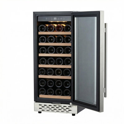 28 Bottle Wine Refrigerator, Compact Freestanding Wine Cooler with Digital Touch Control and Security Lock, 40°F-65°F Quiet Compressor Chiller for Red and White Wine, Champagne, Black
