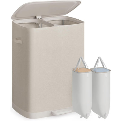 Laundry Hamper with Lid and Pedal, 160L Laundry Basket, Laundry Sorter, Removable Liner Bags, Cappuccino Beige