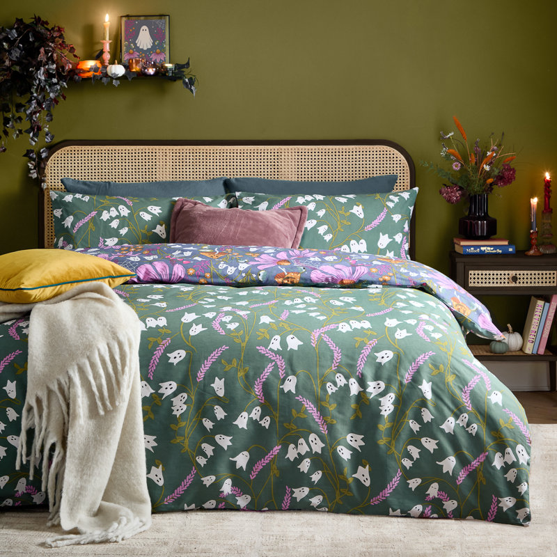 Ghoul Gardens Floral Duvet Cover Set, King Size Duvet Cover + 2 Pillowcases