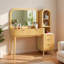 Meuble-lavabo cannelé avec grand miroir, 4 tiroirs, armoire de rangement, station de charge et comptoir en verre