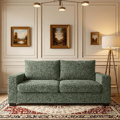  Canapé-causeuse, tissu texturé, style moderne, housse amovible, accoudoirs larges, coussin moyen ferme, pour salon de chambre à coucher pour petit espace, vert foncé
