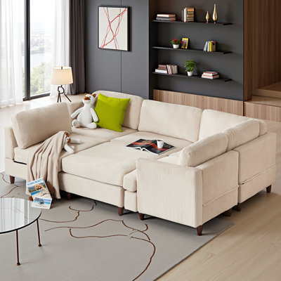 Modern 6-Seater Modular Sectional Sofa - Corduroy Upholstery, Free-Combination Design (L/U-Shape or Sleeper), 250 lb/Seat by Latitude Run
