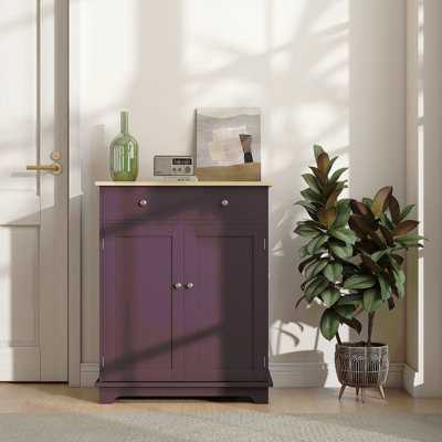 Sideboard With Solid Wood Countertop, Modern Kitchen Storage Cabinet Bar Cabinet With 2 Drawers, Doors And Adjustable Shelf