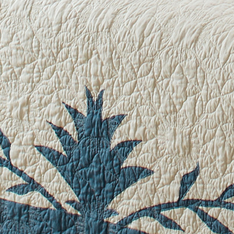 Aloha Pineapple Blue Cotton Reversible Traditional Quilt, King Quilt