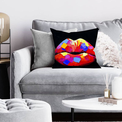Colorful lipstick - 16"x16" Throw pillow - Poly twill - Print on demand