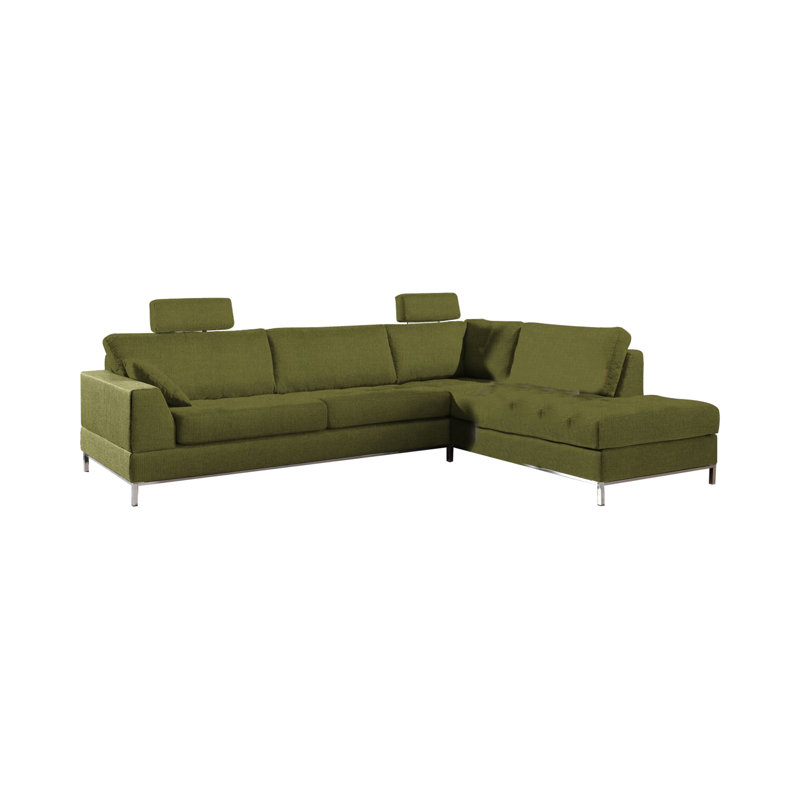 Gino 5 Seater Corner Sofa , Green, Chaise lounge right