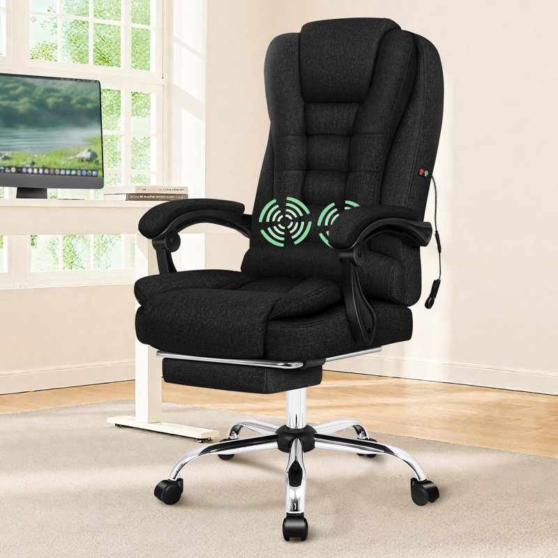 Massage Office Chair Linen Fabric Seat, Black