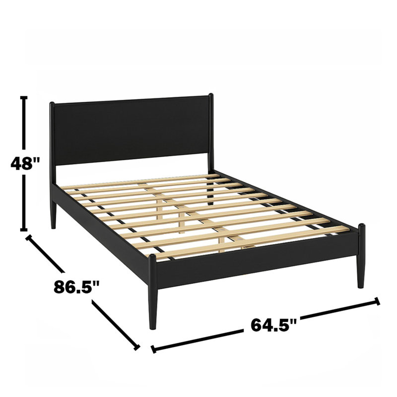 Mid-Century Modern Wooden Platform Bed, Black, Queen