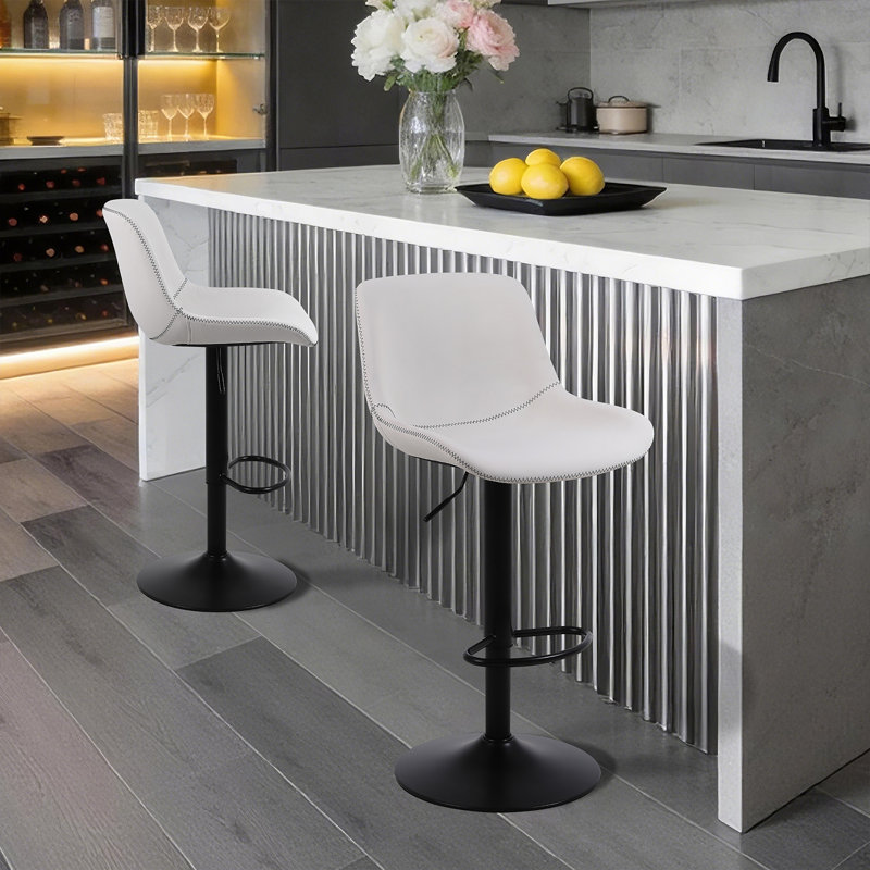 Jeninne Swivel Adjustable Height Bar Stool, White, 2