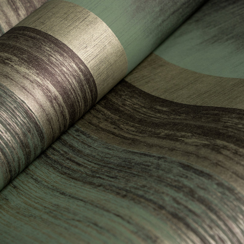 Adyen Poseidon Smooth Metallic Stripe 10m x 53cm Wallpaper Roll, Woody Green