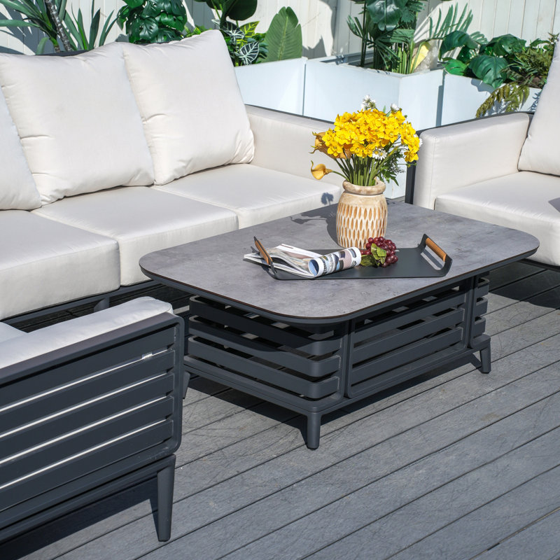 Table basse grise en aluminium avec plateau en HPL - L 51,18 po x l 31,5 po x H 18,11 po