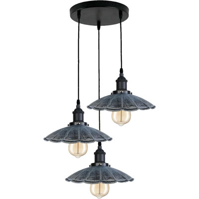 Farmhouse 3-Light Pendant Light Fixture, Industrial Retro Hanging Ceiling Lamp with Adjustable Height, E26 Edison Base, Umbrella Shade, Modern Loft Lighting for Kitchen Island Dining with bulb