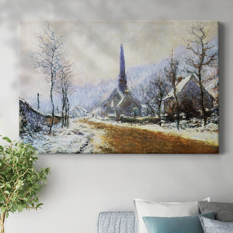 «Church at Jeufosse, Snowy Weather, 1893», toile tendue avec châssis, H 12 po x l 18 po