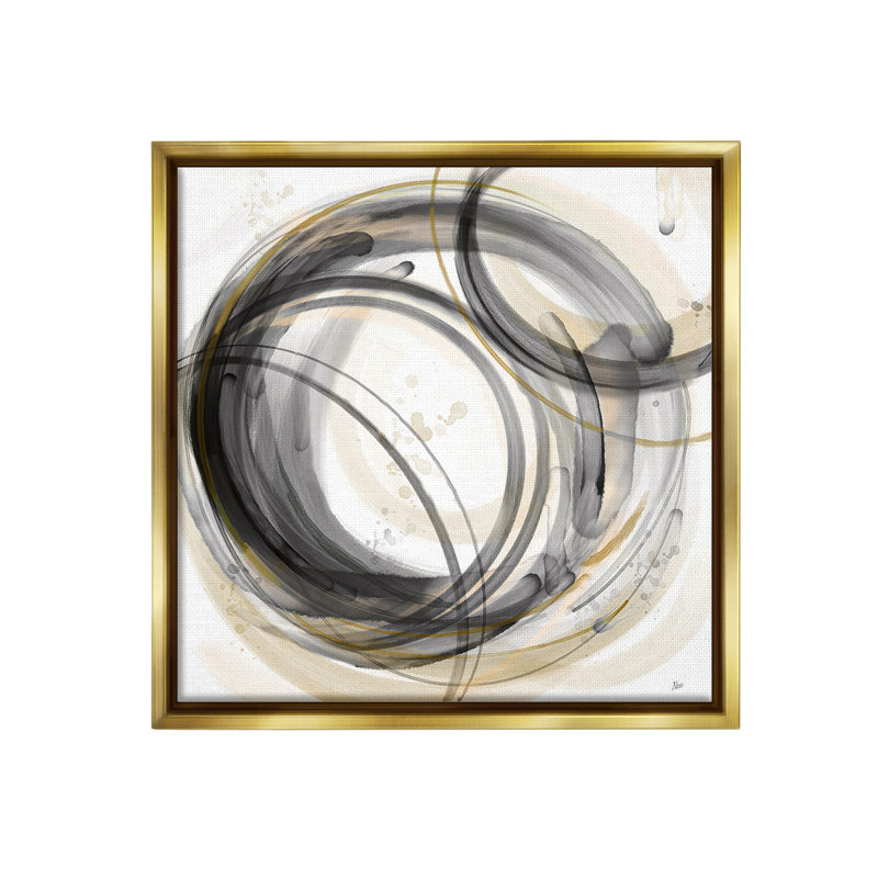 "Neutral Circular Abstract" par Nan sur toile, H 25 po x l 25 po, Cadre flottant métallique doré