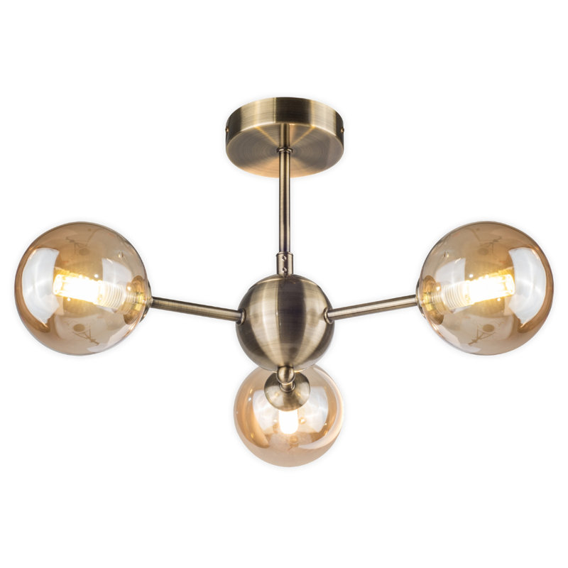 Rambrij Glass Semi Flush Mount, Antique Brass