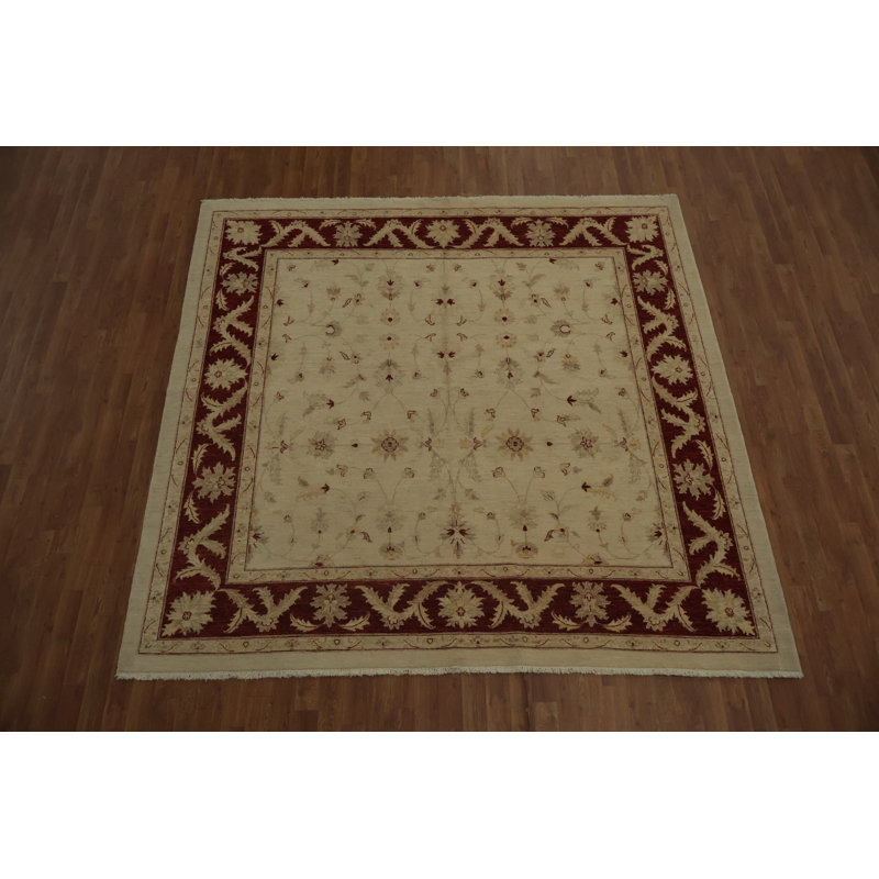 Tapis carré élégant élégant floral rouge et crème Peshawar 8 x 8 pi