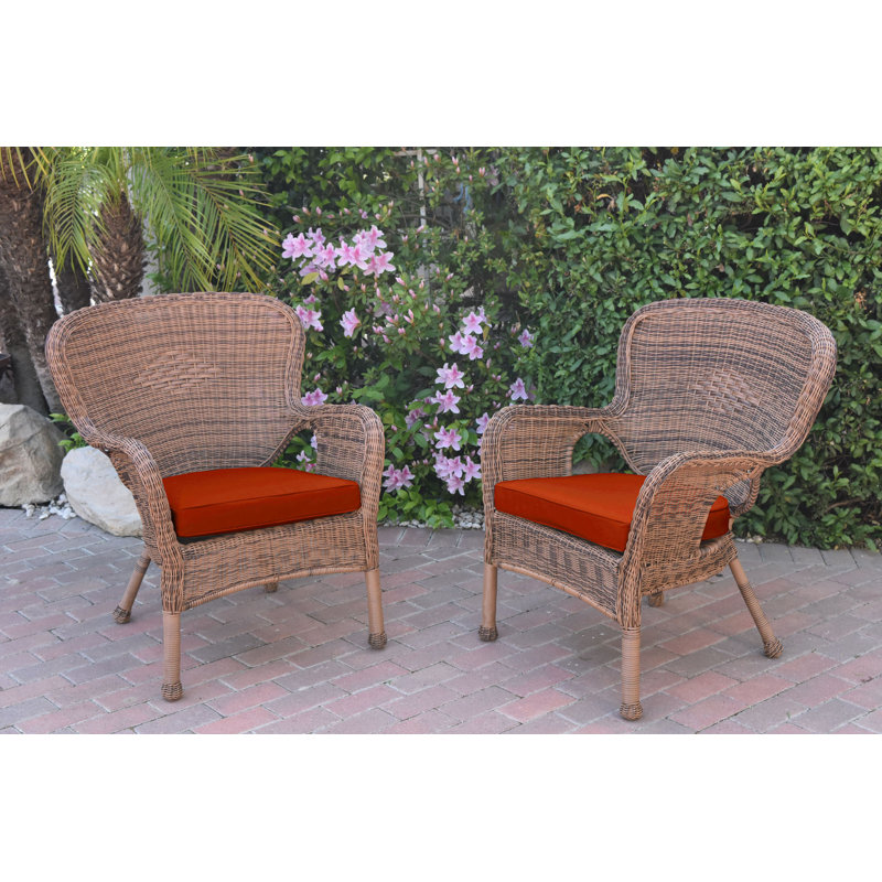 Batchelder Wicker Outdoor Lounge Chair, Honey, Brick Red