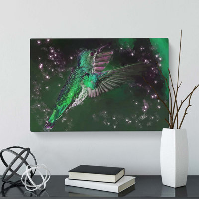 Green-crowned Hummingbird in Abstract - Wrapped Canvas