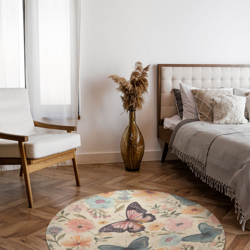 Tapis tressé à motif de fleurs flottantes, Rond 5 pi