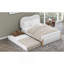 Lit plateforme tapissier avec pieds de support en bois et lit gigogne simple, blanc-637931511