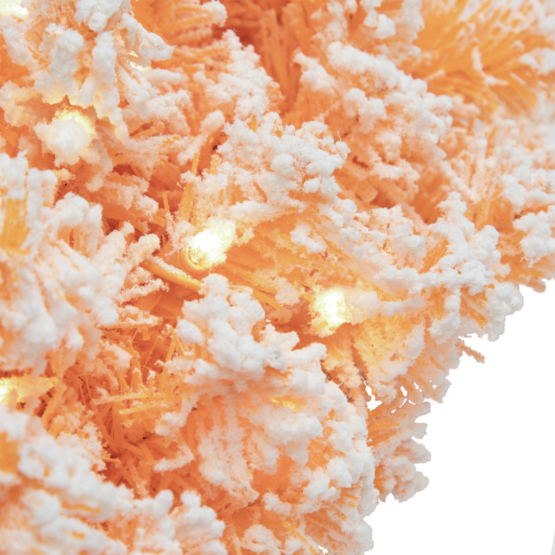 Pre-Lit Flocked Pine Artificial Christmas Wreath - Clear Lights, Orange, 24" H x 24" W x 5" D