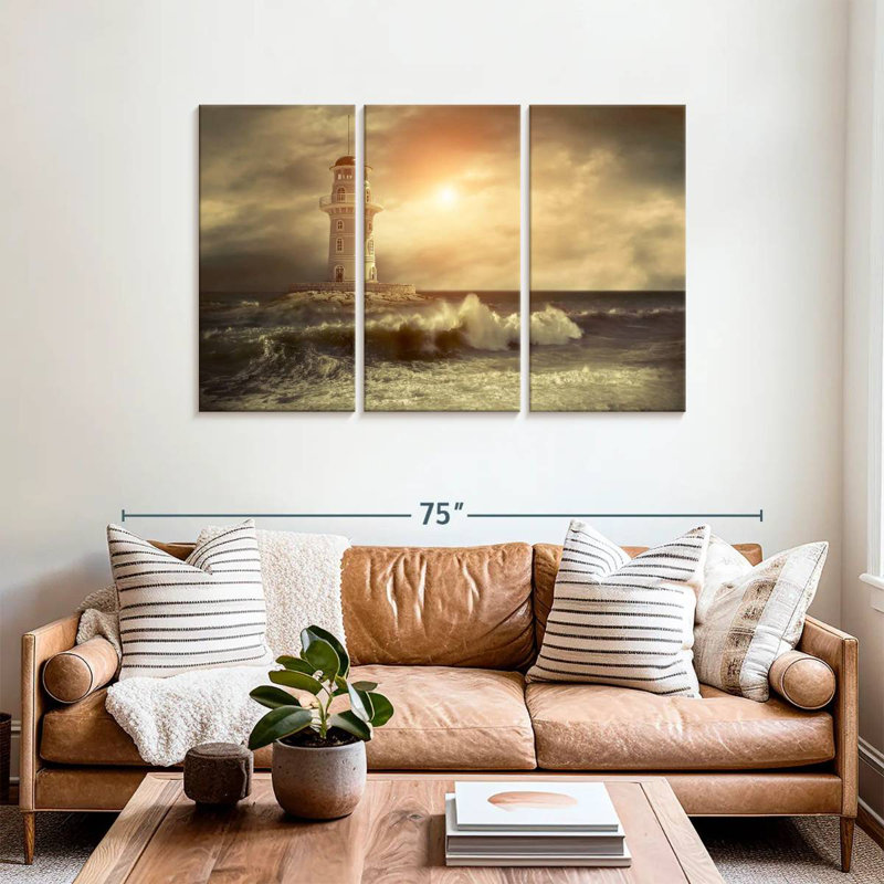 Lighthouse sunset storm Aletra, H 36 po x l 57 po