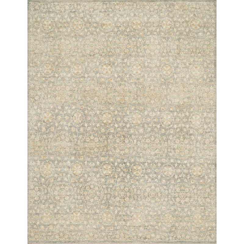 Hand Knotted Wool Floral Indoor Rug, Rectangle 7'9" x 9'9"