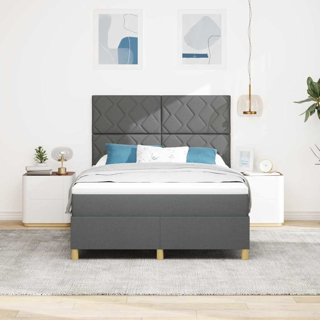 Ebern Designs Box Spring Bed With Headboard Dark Grey 200 X 200 Cm ...