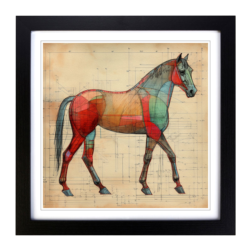 Horse Constructivism - Framed Print, Black