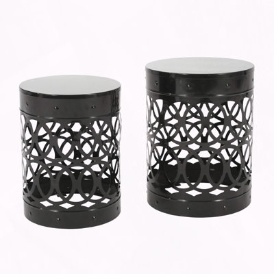 Outdoor Iron End Tables Powder Coated Set Of Two