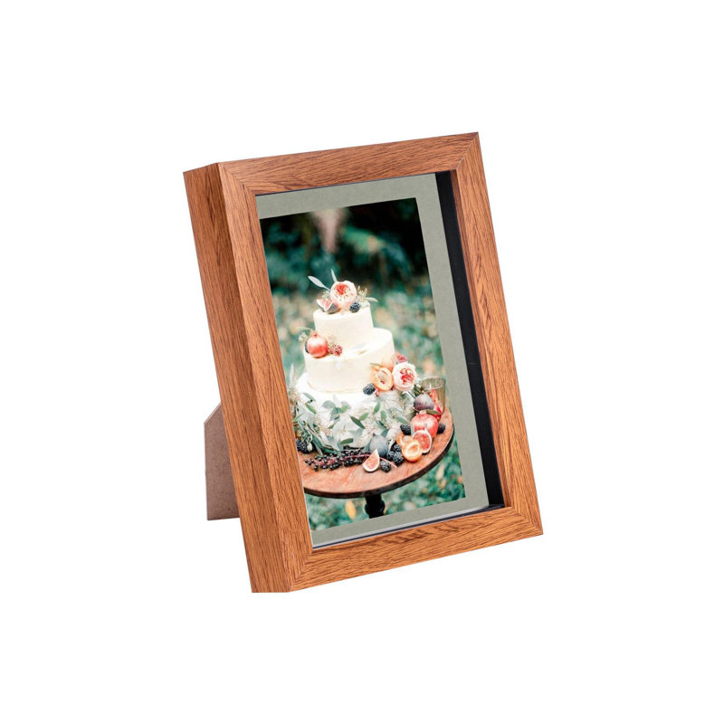 Nicola Spring - 3D Box Photo Frame - 5 x 7" with 4 x 6" Mount, Dark Wood/Grey