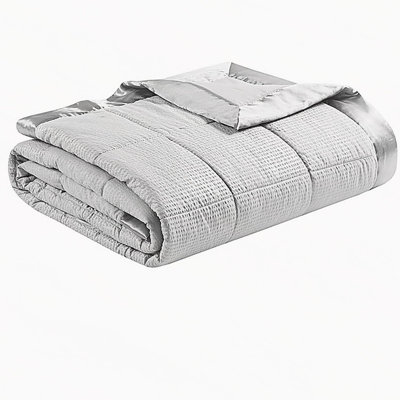 Oversized Down Alternative Blanket with Satin Trim Grey Full/Queen