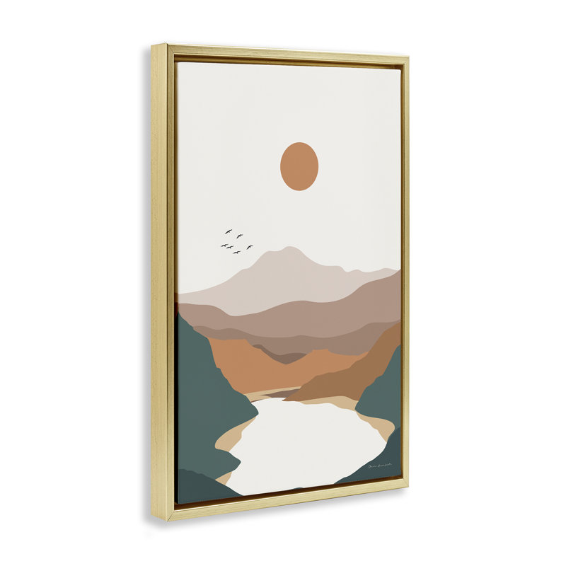 «Mountain Valley Lake Floater» par Omar Escalante, H 31 po x l 21 po, Cadre flottant métallique doré