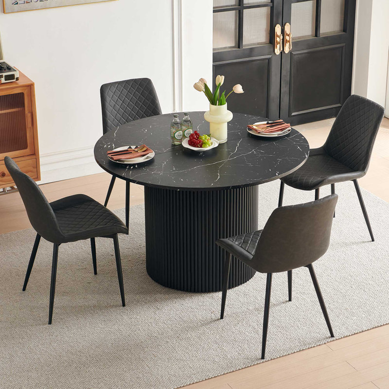 4-Person Dining Set, Black Marble, Dark Gray