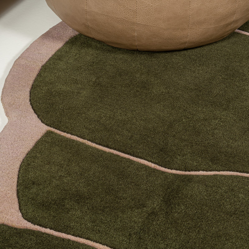 Whimsical Green and Pink Handwoven Wool Kids Area Rug, 6' x 9'