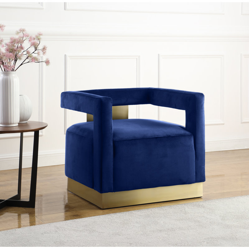 Fauteuil demi-tonneau en velours Jocoby, Velours bleu marine