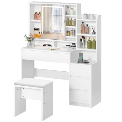 Dressing Table with Mirror 3 Colorful Makeup Desk White Dressing Table With LED Light Mirror