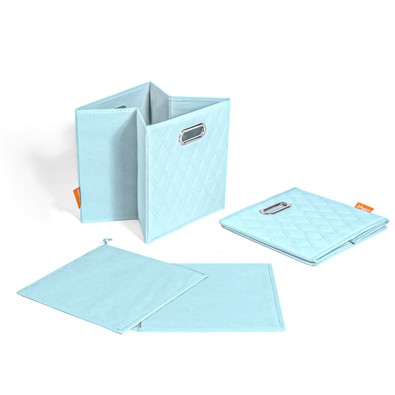 Jiaessentials Faux Leather Cube or Bin Set, 11" H x 11" W x 11" D, Blue